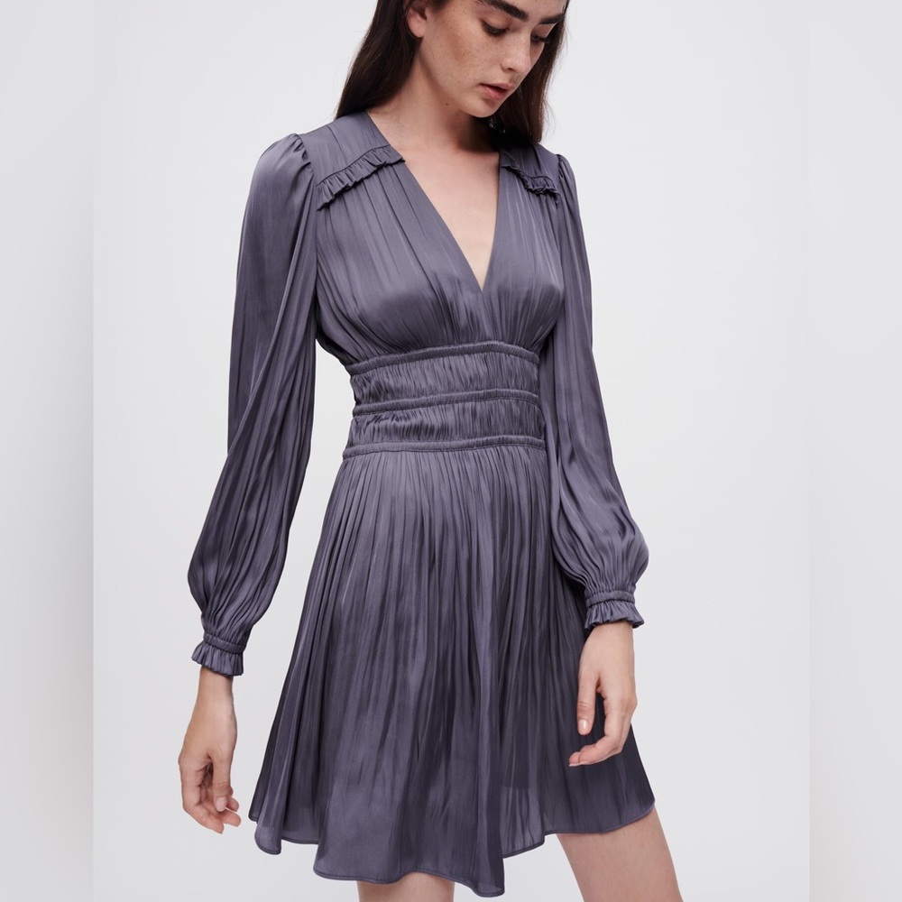 MAJE SATIN DRESS WITH RUFFLES